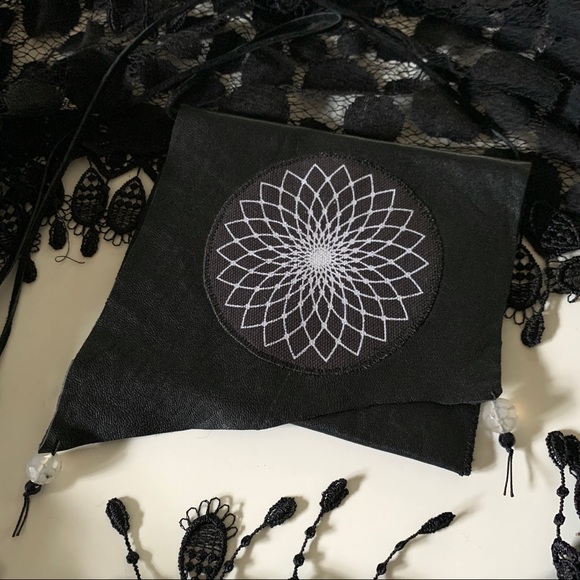 Handcrafted Upcycled Leather SUNDIAL Crossbody Pouch Bag - Picture 4 of 6